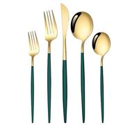 Juego De Cubiertos 5 Piezas De Cubiertos De Acero Inoxidable Cubertería Y Juego De Cuchara Cubiertos Y Cuchara Dorados Cubiertos Y Cuchara De Bistec Oro Verde