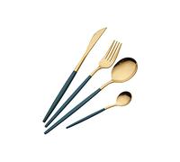 Juego de Cubiertos de 16 Piezas,Cubiertos dorados y verde acero inoxidable,Utensilios de Acero Inoxidable Juego de Servicio para 4,Incluyendo cuchillo/tenedor/cuchara/cucharadita (Oro Verde)