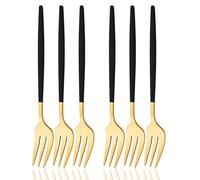 Juego de cubiertos de 6 piezas con mango dorado y negro, tenedores para pastel de frutas de acero inoxidable, juego de tenedores para postre y , adecuado para cocina, restaurante, , , hotel