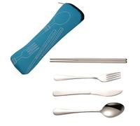 Juego de cubiertos de acero inoxidable - almuerzo portátil, vajilla de mesa para la escuela y los desplazamientos, tenedor de cuchillo, cuchara con palillos, juego con funda especial, juego de vajilla