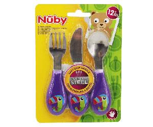 Juego de cubiertos de acero inoxidable de 3 piezas Nuby +12 meses