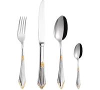 Juego De Cubiertos De Acero Inoxidable De 40 Piezas para 10 Personas, Cuchillo Y Tenedor con Mango De Bambú Duradero, Vajilla Elegante para El Hogar. Gold 48 Piece Set for 12