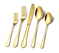 Juego de cubiertos de acero inoxidable de 40 piezas para 8, Pack Cubiertos, Utensilios de comer, Vajilla para el hogar y el restaurante, Pulido con espejo brillante, Apto para lavavajillas (dorado)