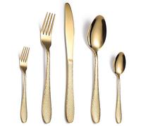 Juego de cubiertos de acero inoxidable martillado: vajilla creativa con cuchillo, tenedor y cuchara dorados for comer en casa.(Gold)
