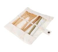Juego de Cubiertos de Bambú Reutilizable para Hogar y Viaje, Beige | Diseño Sencillo y Moderno, Cómodo al Tacto, sin Bordes Ásperos, Incluye Bolsa de Tela