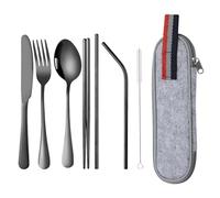 Juego de cubiertos de camping de 8 piezas con caja de cubiertos con cremallera, juego de cubiertos de acero inoxidable, cubiertos portátiles, cubiertos de viaje al aire libre, juego de pícnic,