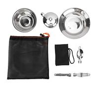 Juego de cubiertos de camping Juego de vajilla de acero inoxidable Incluye plato Taza Tenedor Cuchara Cuchillo 8 en 1 Juego de cubiertos con bolsa de malla Utensilios Set para acampar al aire libre Se