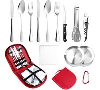 Juego de Cubiertos de Camping para 2 Personas, 14 Piezas Cubiertos de Mesa Portátiles, Acero Inoxidable Cubiertos de Camping, Cubiertos Viaje para Camping y Picnic