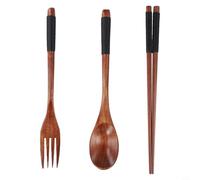 Juego de cubiertos de madera, cuchara portátil, palillos de tenedor para comedor, viajes, camping, madera de abedul lijada natural, antiarañazos para antiadherente