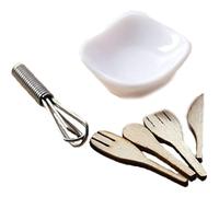 Juego de Cubiertos de Madera para casa de muñecas 6 unids/Set Mini batidor de Huevos utensilio Escala 1:12 miniaturas Accesorios de Cocina para casa de muñecas