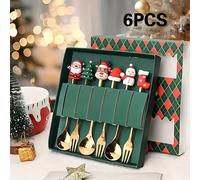 Juego de cubiertos de Navidad, 4 o 6 piezas, set de cuchillos y cucharas de acero inoxidable con diseño de muñecas de dibujos animados, cucharas para helado y café, ideal para regalo de navideña