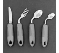 Juego de cubiertos de Parkinson de 4 piezas, antivibración, tenedor y cuchara angulados de 42°, cubiertos pesados para temblores, para personas con discapacidad, pacientes de edad avanzada (mano en L)