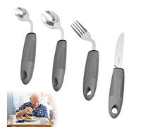 Juego de cubiertos de Parkinson de 4 piezas, antivibración, tenedor y cuchara angulados de 42°, cubiertos pesados para temblores, para personas con discapacidad, pacientes ancianos (mano R)