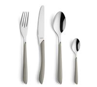 Juego de cubiertos de prisma Kuppels de acero inoxidable pulido, cubiertos de 24 piezas, para 6 personas, mango de plástico de alta calidad de color topo, inoxidable, apto para lavavajillas