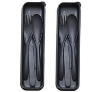 Juego de Cubiertos de Viaje con Estuche, 2 juegos Utensilios Portátiles Reutilizables Tenedor Cuchillo Cuchara de Plástico para Camping Picnic Trabajo Escuela Uso Diario