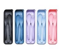 Juego de cubiertos de viaje con estuche, reutilizable, 5 juegos de utensilios portátiles, tenedor de plástico, cuchillo, cuchara para camping, picnic, trabajo, escuela, uso diario