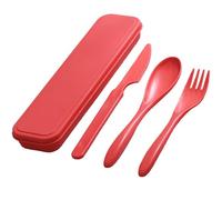 Juego de cubiertos de viaje con estuche, utensilios reutilizables y portátiles, tenedor de plástico, cuchillo, cuchara para camping, picnic, trabajo, escuela, uso diario (rojo)