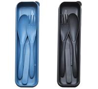 Juego de cubiertos de viaje reutilizable con estuche, tenedor de plástico portátil, cuchillo, cuchillo, cubiertos para acampar para la escuela, trabajo, picnic o uso diario (negro +azul)