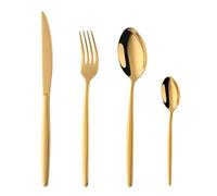 Juego de cubiertos dorados, juego de cubiertos de acero inoxidable de 4 piezas, servicio para 1, juego de cuchara, tenedor y cuchillo dorado, juego de cubiertos de acero inoxidable chapado en oro