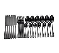 juego de cubiertos, Juego de cubiertos plata, 24 piezas acero inoxidable, cuchillo for carne, tenedor, cuchara café, cucharilla, cena, vajilla, juego, 6 juegos dorados(6sets Black)