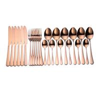 juego de cubiertos, Juego de cubiertos plata, 24 piezas acero inoxidable, cuchillo for carne, tenedor, cuchara café, cucharilla, cena, vajilla, juego, 6 juegos dorados(6sets Rose Gold)