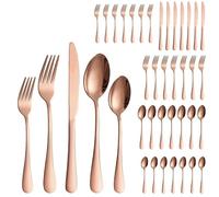 juego de cubiertos, Juego de cubiertos plata, 40 piezas occidentales acero inoxidable, cuchillos for carne, tenedores, cucharas postre, vajilla for 8 personas, juego, oro rosa