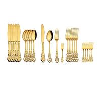 juego de cubiertos, Juego de cubiertos plata, juego acero inoxidable 24 piezas, vajilla comida occidental, real, tenedores fruta navideña, cuchillos, cucharas café(Gold With Fork)