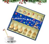 Juego de cubiertos navideños, juego de tenedores navideños, juego de 6 cucharas y tenedores de acero inoxidable robustos, juego de cubiertos de mesa, utensilio elegante y para golpe