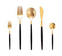 Juego de cubiertos negro y dorado 12 personas, Set cubertería acero inoxidable 60 piezas, con cuchillo tenedor cuchara, Diseñar ligero