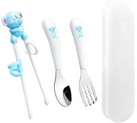 Juego de cubiertos para niños, palillos, tenedores y cucharas, corrección de hábitos, esterilizable a alta temperatura, material seguro, entrenamiento de mango para niños