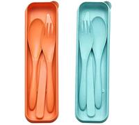 Juego de cubiertos portátil con estuche, 2 juegos de cubiertos de plástico reutilizables Cuchillo Tenedor Cuchara Juego de cubiertos de viaje para camping Picnic Oficina Escuela o uso diario