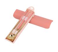 Juego de cubiertos portátil PolyGen con estuche de viaje compacto para comer mientras viaja/un juego de utensilios reutilizables hecho de acero inoxidable pulido espejo de 7,5 (Pink Gold)