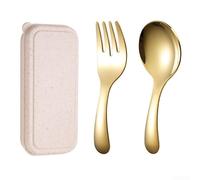 Juego de cubiertos portátil seguro para niños Mini cuchara y tenedor de acero inoxidable para manos pequeñas (dorado)