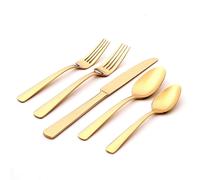 Juego de cubiertos premium de satén color champán de 20 piezas: cubiertos de acero inoxidable 18/10