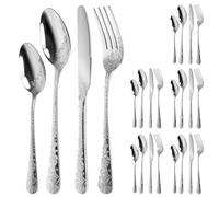 Juego de cubiertos retro tallados en rosas para 6 personas, juego de cubiertos de acero inoxidable, kit de tenedor pulido con espejo y cuchillo con delicado diseño floral para restaurante, hogar