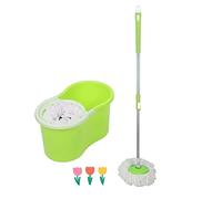 Juego de cubo de gasolina y escoba con flecos de microfibra, cubo desmontable y fregona mágica giratoria de 360 °, cubo doble compartimento verde)