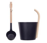 Juego de cubo de sauna - Contenedor de cucharón de aluminio 7L, cuchara de madera con agarre | Accesorios de sauna seca para baño y espaciador, elegante cubo de sauna para baño