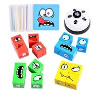 Juego de cubo mágico de madera con cambio de cara, rompecabezas de expresión con bloques de construcción que hacen coincidir patrones, juegos de mesa educativos con rompecabezas para niños y adultos