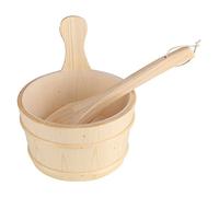 Juego de cubo y cucharón de madera de sauna con forro de plástico, volumen de 6 L, cubo de ducha de pino blanco liso