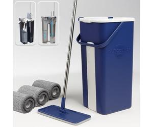Juego de Cubo y mopa fregona STARLYF Autoclean Mop + 3 Paños Microfibra, Doble Compartimento Seco/Mojado, Todo Tipo de Suelos, Paño Microfibra Intercambiable, Compacto, Efectivo y fácil de Guardar
