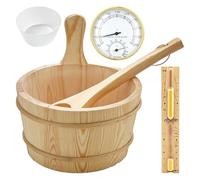 Juego de cubos para sauna (4 litros), cubo de sauna con paleta, cubo de sauna de madera con cucharón, reloj de arena, termo, higrómetro, cubo de sauna resistente al calor, 4 l, incluye inserto