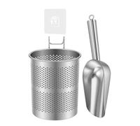 Juego de cuchara de hielo de metal y soporte de montaje, solución de almacenamiento de textura de acero inoxidable para cubos de hielo y congelador, cuchara de acero inoxidable