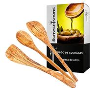 Juego de cucharas de cocina Schwertkrone de madera de olivo | espátula | cuchara para risotto | puntiaguda y redonda (juego de 3 piezas)