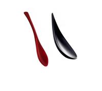 Juego de cucharas de mango curvado moldeado sin costuras, negro, juego de 2 piezas para gachas, jugo, mezcolanza, gaiwán, ergonómico y duradero (rojo)