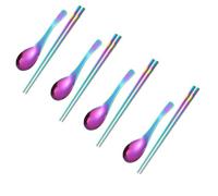Juego de cucharas de sopa y palillos chinos de metal para 4 personas, juego de cucharas de acero inoxidable reutilizables para ramen de mango corto, asiático, regalo de Navidad, apto para lavavajillas