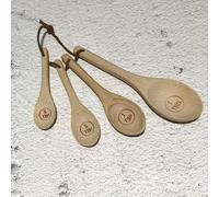 Juego de cucharas medidoras de madera de acacia y haya para ingredientes secos, harina de azúcar, especias, miel, café, hornear, escamas grabadas, corbata de cuero (1 cuchara)