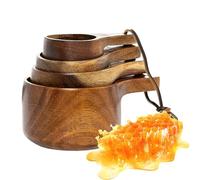 Juego de cucharas medidoras de madera - piezas de madera natural, cucharón de cantidad, medidores de tamaño, gestión de la relación de recetas, surtido culinario de medición | Vajilla para