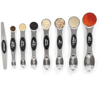 Juego de cucharas medidoras magnéticas con nivelador, cucharas apilables de acero inoxidable para hornear, cabe en tarros de especias (plateado)
