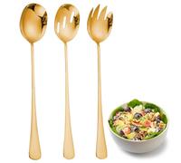 Juego de cucharas para Ensalada,Cuchara de Ensalada Tenedor de Ensalada Juego de cucharas y Tenedores para Ensalada Cubiertos para Servir Ensalada para cocinas restaurantes Fiestas (3 uds Oro) (oro)