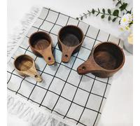 Juego de cucharas y tazas medidoras de madera de acacia y haya para hornear café y miel con marcas de medición grabadas transparentes (1 juego)